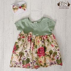 Upcycled Dress 18m-4T Vintage Green Floral (A)