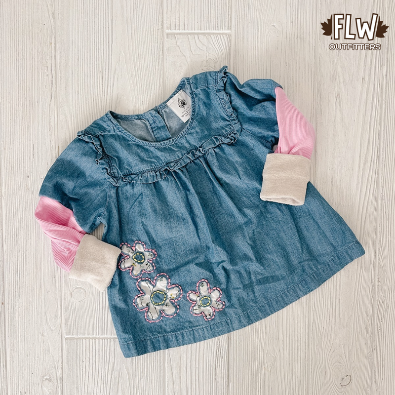 Upcycled Peplum 18m-4T Denim Flower