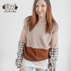 Upcycled Adult Crewneck Size Lg Brown plaid