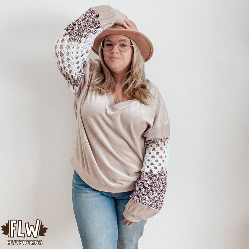 Upcycled Adult Crewneck Size Lg Cream Crochet