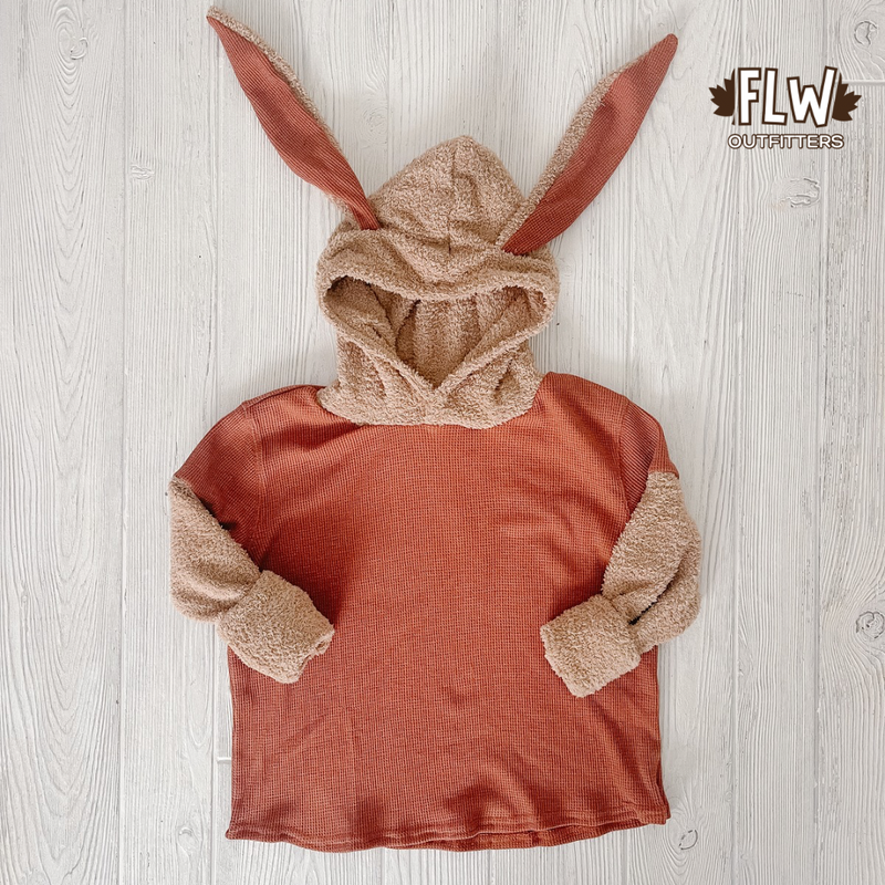 Upcycled Bunny Hoodie 4T-7Y Rust