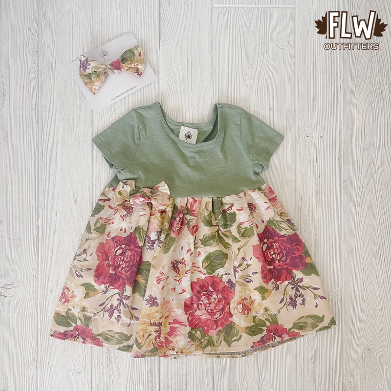 Upcycled Dress 18m-4T Vintage Green Floral (B)