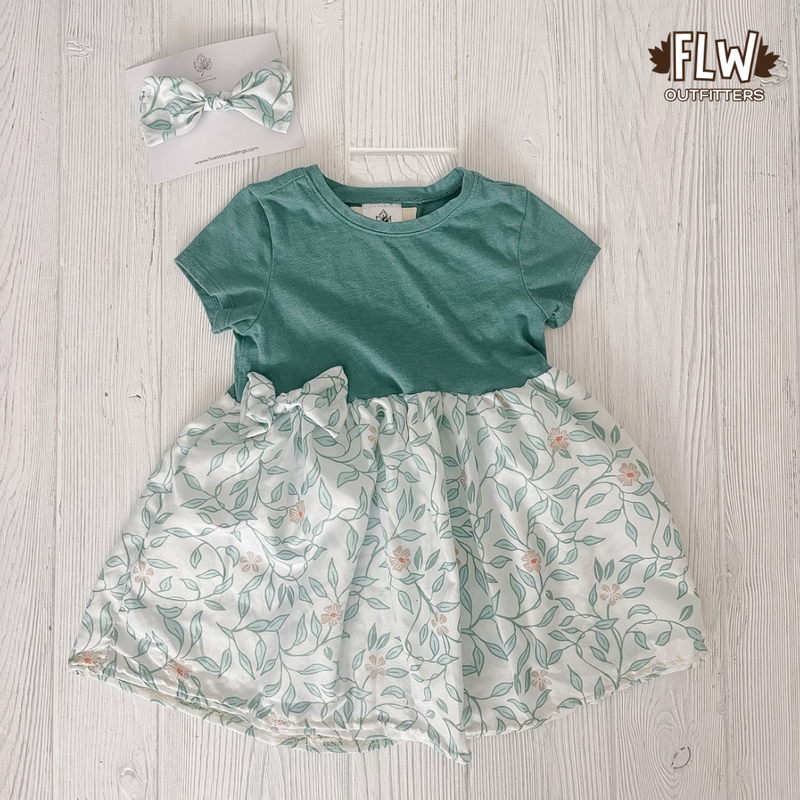 Upcycled Dress 18m-4T Green Leaf Floral