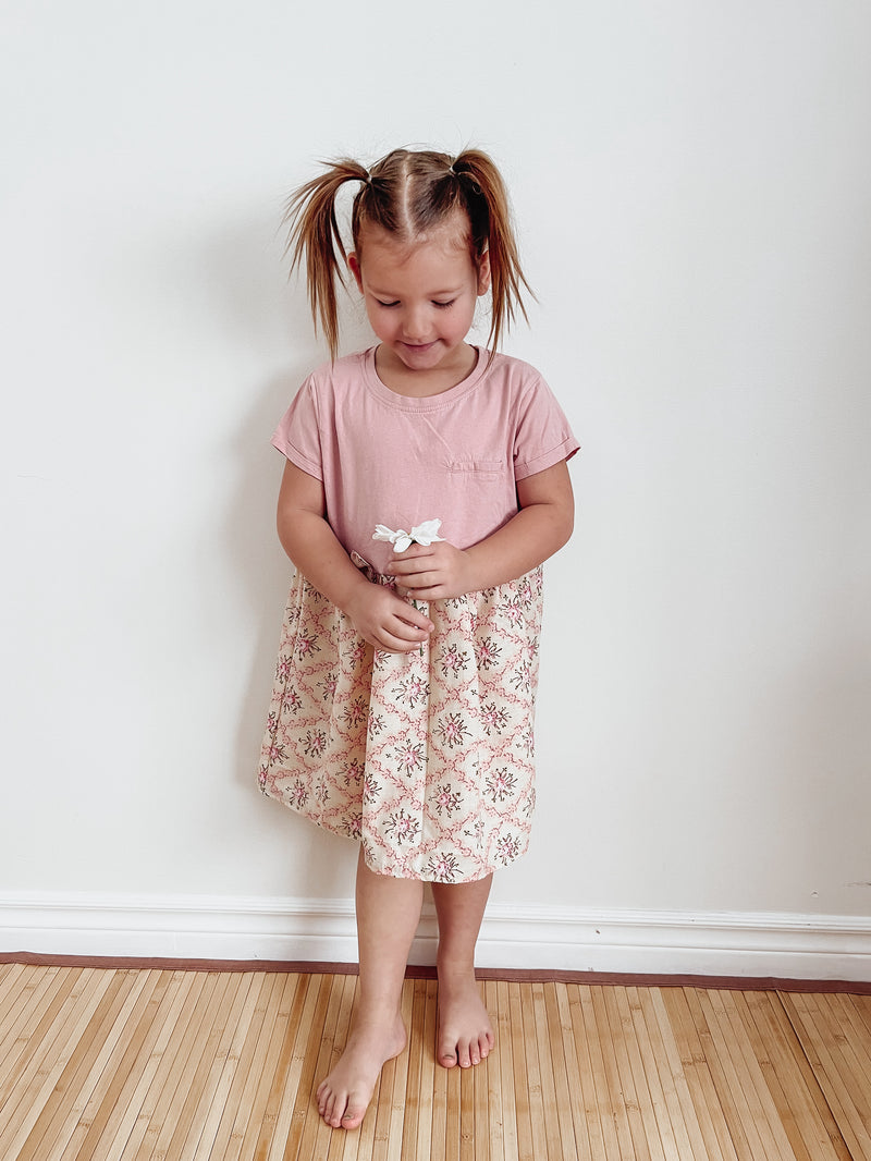 Upcycled Dress 18m-4T Vintage Pink Floral (A)