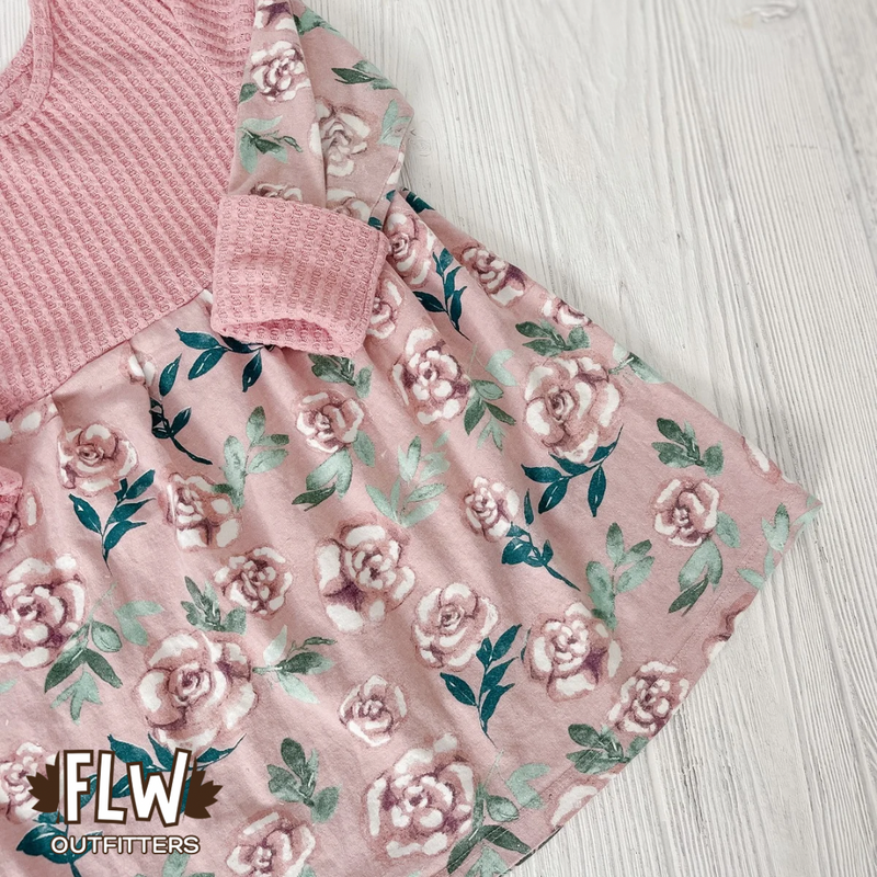 Upcycled Dress 18m-4T Waffle Pink Floral