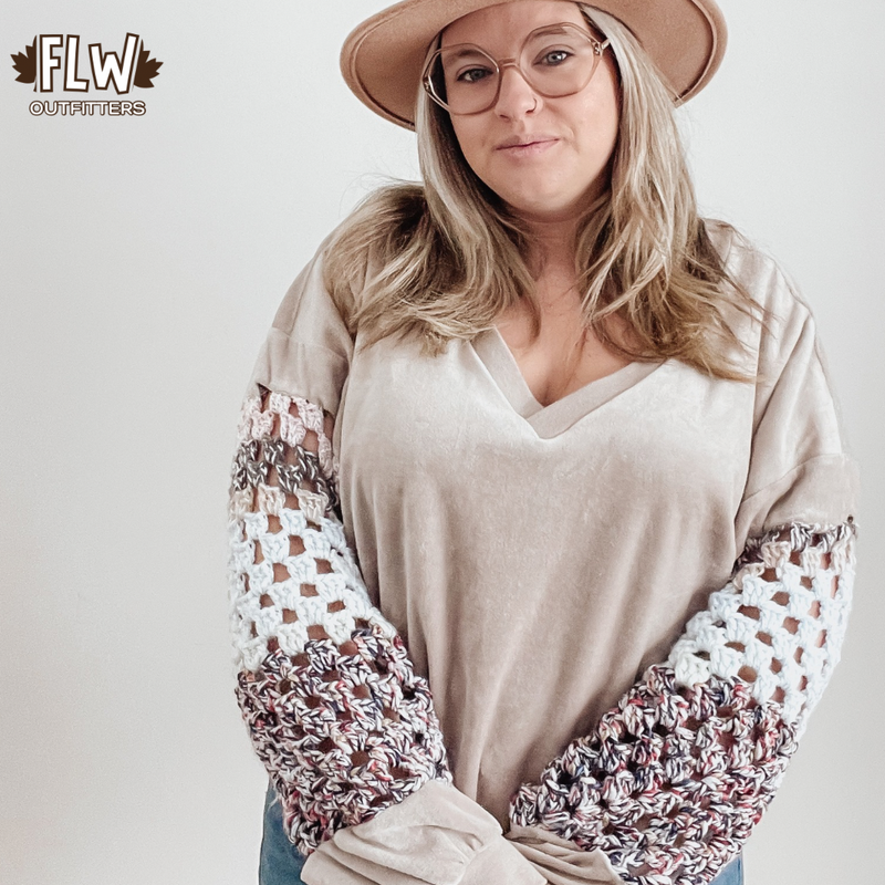 Upcycled Adult Crewneck Size Lg Cream Crochet