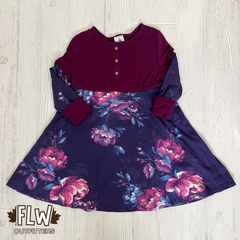 Upcycled Dress 7Y-10Y Plum Floral