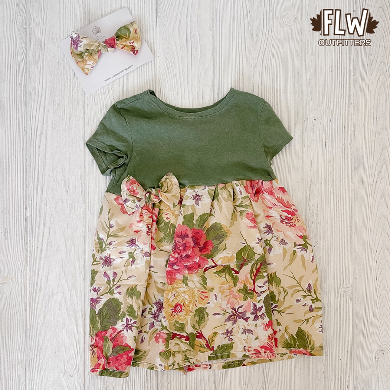 Upcycled Dress 18m-4T Vintage Green Floral (C)