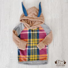 Upcycled Bunny Hoodie 18m-4T Plaid