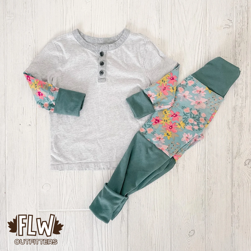 Upcycled Lounge Set 18m-4T Teal Floral