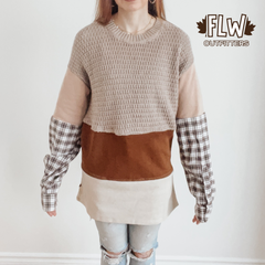 Upcycled Adult Crewneck Size Lg Brown plaid