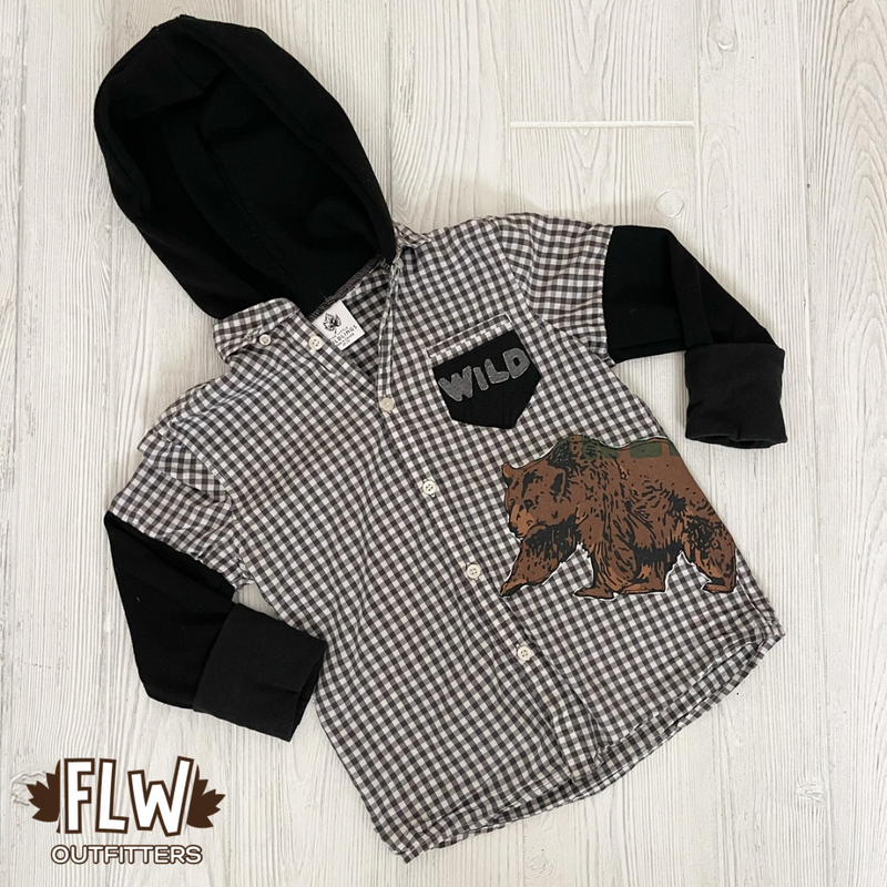 Upcycled Shacket 4T-7Y Plaid Bear